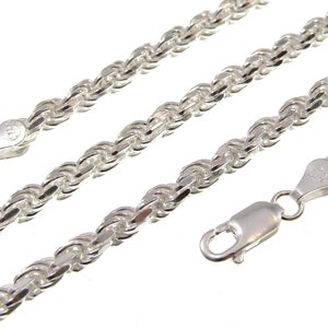 4 MM Massiv 925 Sterling Silber Italienisch Diamant Schnitt Seil Kette, Armband oder Halskette, Made in Italy, 7 8 9 16 18 20 22 24 26 28 30 34 &quot;Zoll