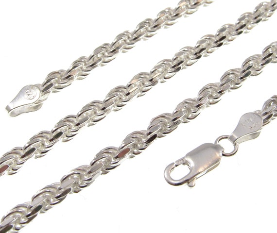 Buy 4MM Solid 925 Sterling Silver Italian Diamond Cut Rope Chain, Bracelet  or Necklace, Made in Italy, 7 8 9 16 18 20 22 24 26 28 30 34 Inches Online  in India 