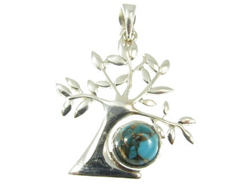 Massief 925 sterlingzilveren levensboomhanger met edelsteen cabochon, handgemaakte yggdrasil-sieraden, onyx-maansteen of turkoois