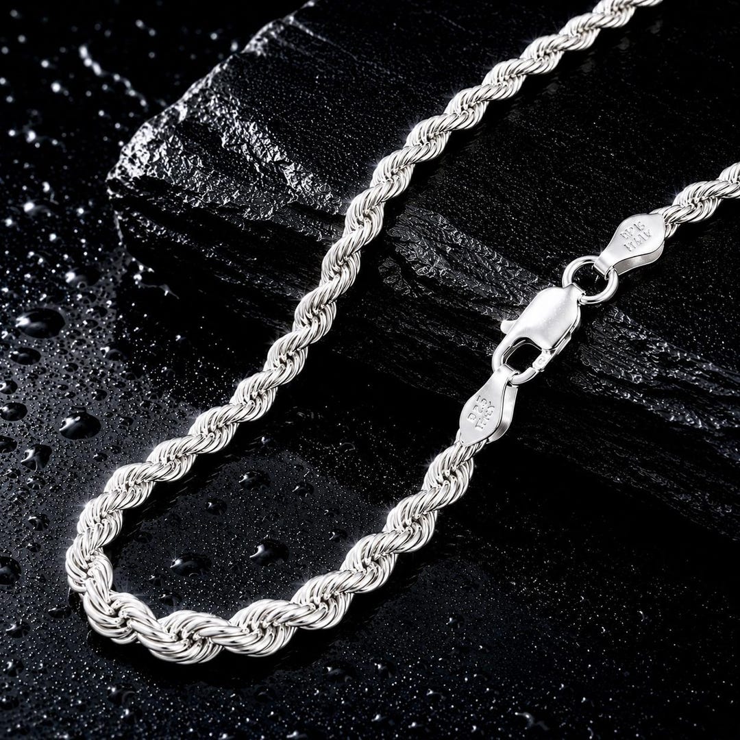 4MM Italian Diamond Cut Rope Chain, Solid 925 Sterling Silver