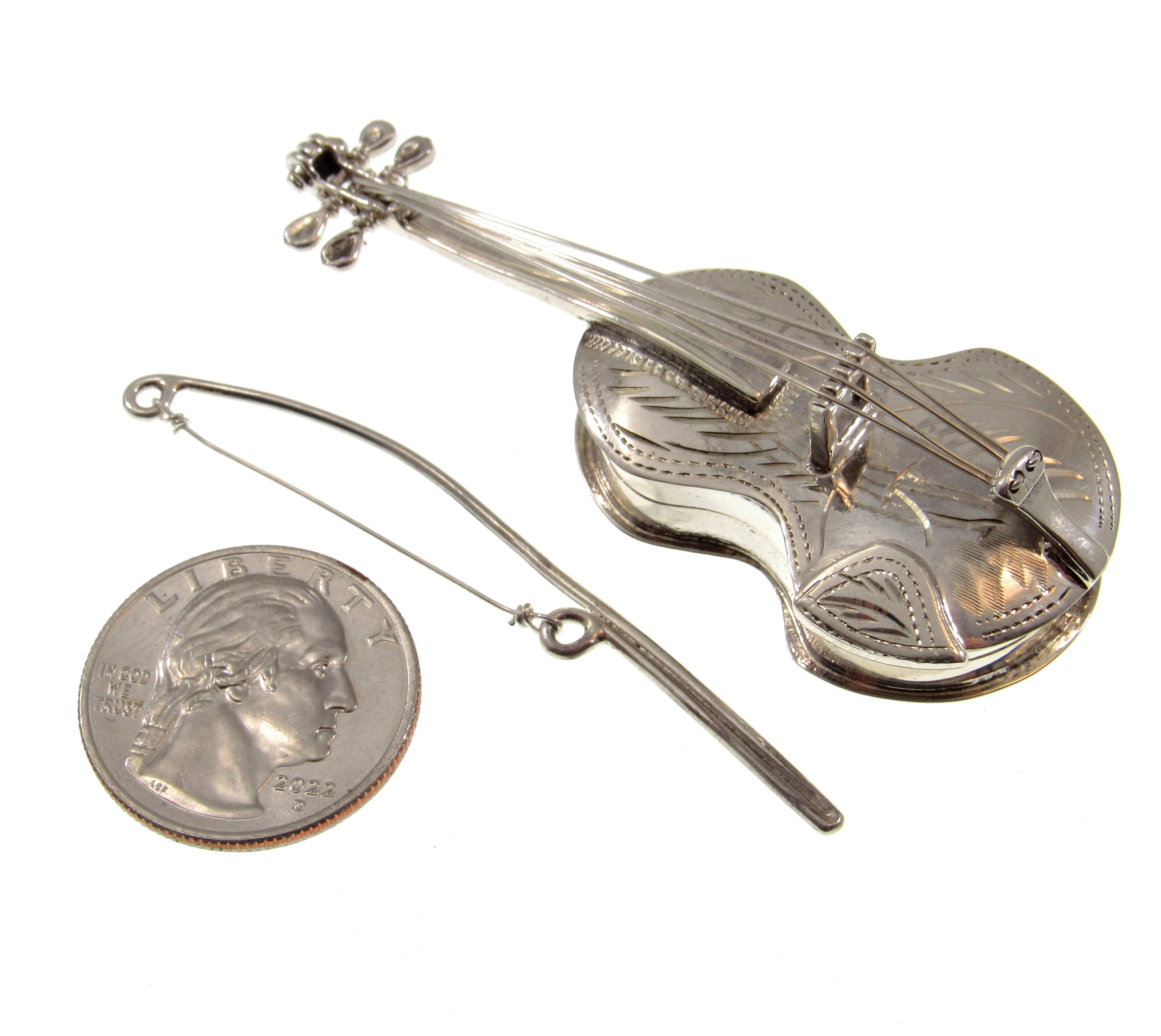String For A Locket Large Solid 925 Sterling Silver Violin & Bow Locket Pendant ...