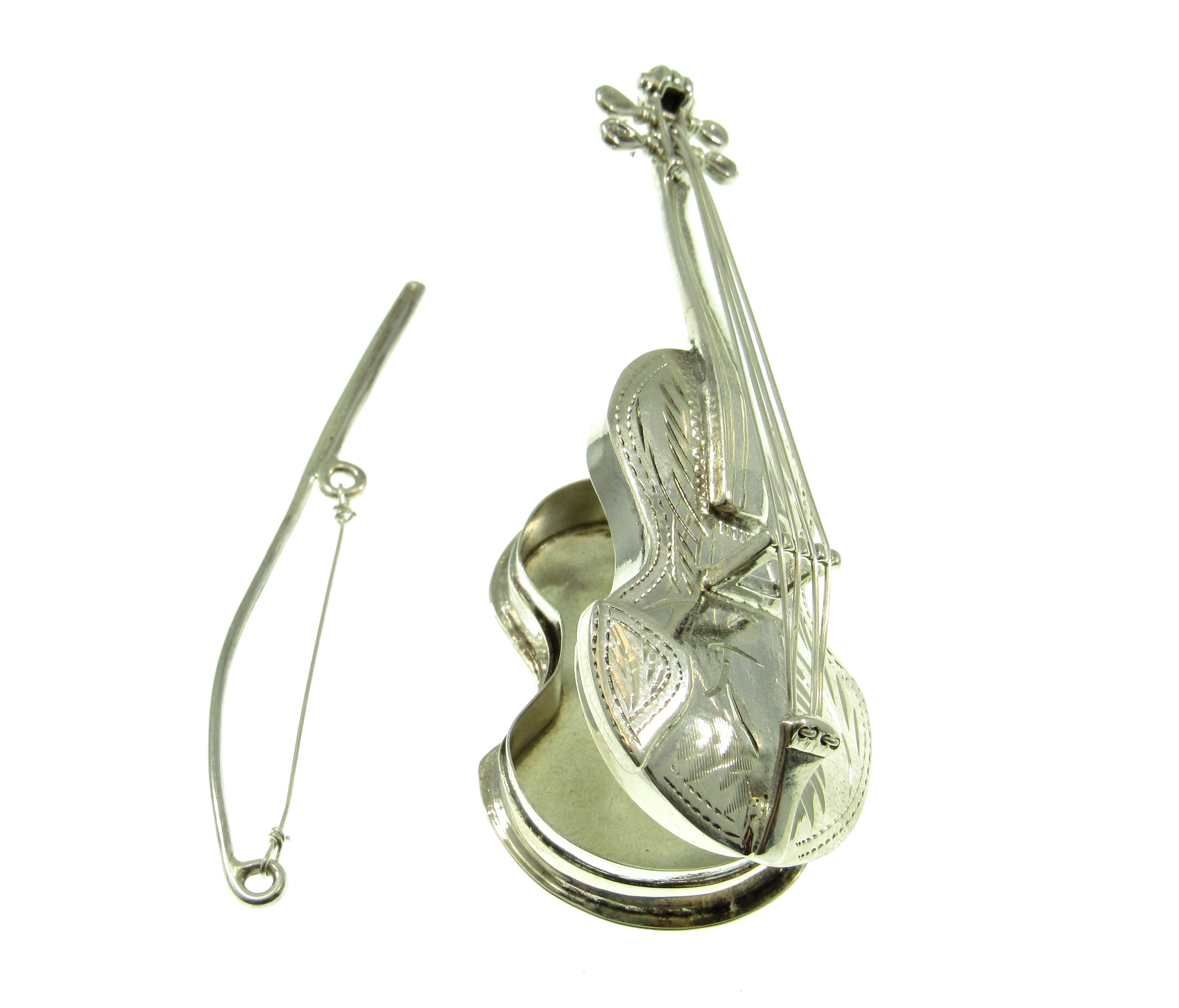 String For A Locket Large Solid 925 Sterling Silver Violin & Bow Locket Pendant ...