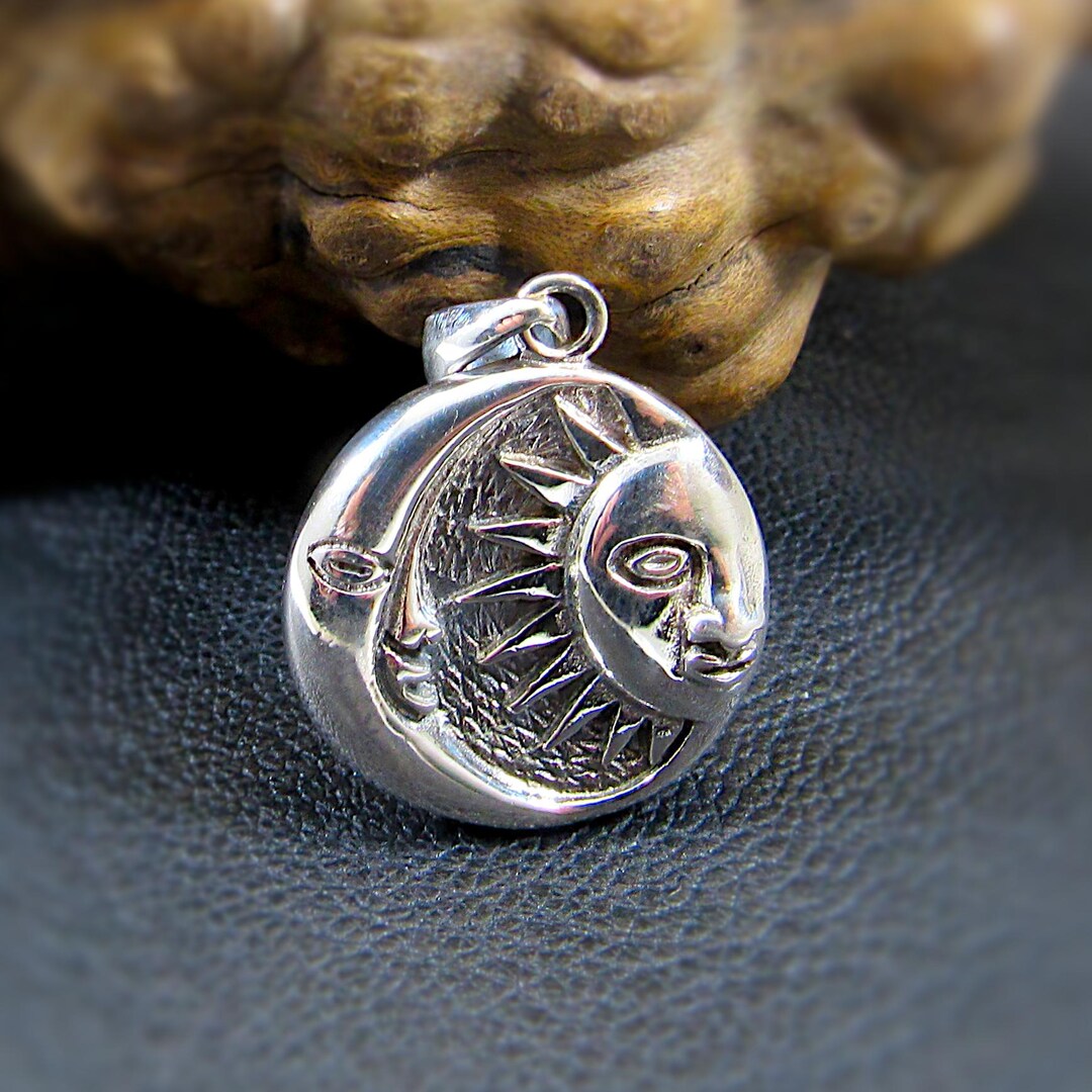 Solid 925 Sterling Silver Sun and Moon Face Pendant, Celestial Jewelry ...
