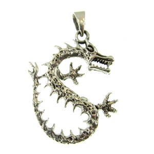 Handcrafted Solid 925 Sterling Silver Aquatic Panlong River Dragon Pendant, Mythical Chinese Crocodile Dragon