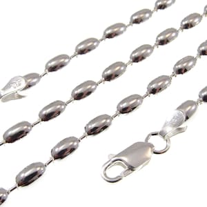 Cadena militar DOGTAG de cuentas de arroz ovaladas italianas de plata de ley 925 maciza de 4 mm, pulsera o collar unisex, hecho en Italia, 8 - 24 pulgadas
