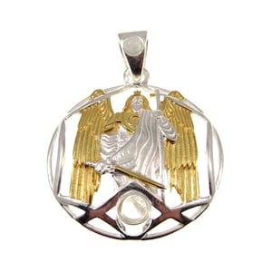 Solid 925 Sterling Silver & Gold Accent Archangel Pendant, Handcrafted Religious Jewelry, Choose Your Medallion