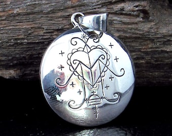 Solid 925 Sterling Silver Ezili Freda Veve Pendant, Haitian Vodou Amulet