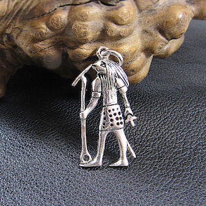 Pendentif Thot en argent sterling massif 925 - Dieu égyptien de la sagesse, scribe et lune, amulette de l&#39;Egypte ancienne, bijoux païens, talisman hermétique