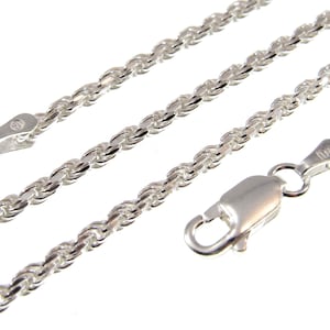 2.5MM Solid 925 Sterling Silver Italian Diamond Cut Rope Chain Necklace / Bracelet, Made in Italy 7 - 36 Inches, Unisex Jewelry Chain