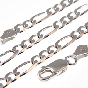 4 mm massive 925 Sterlingsilber-Figaro-Kette, 100 Gauge Unisex Armband oder Halskette, hergestellt in Italien, Längen: 6 bis 30 Zoll