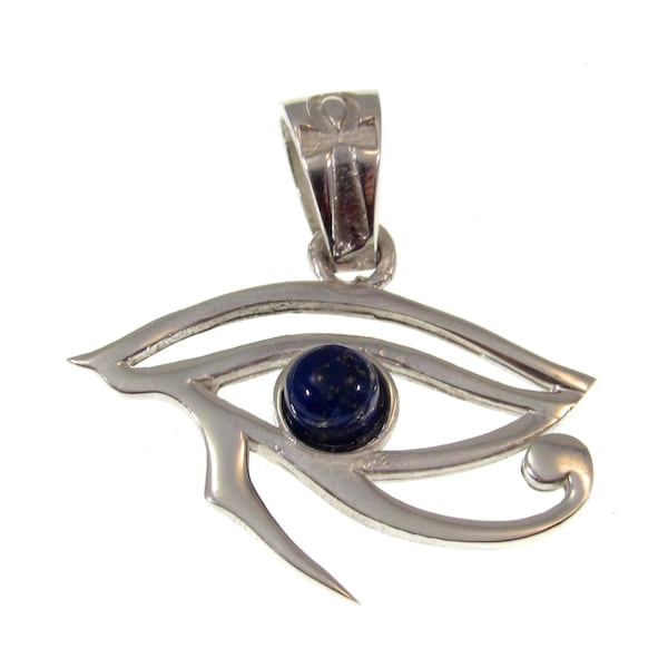 Solid 925 Sterling Silver Egyptian Eye of Horus With Lapis Lazuli Gemstone Pendant