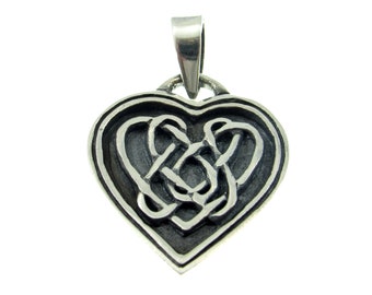 Solid 925 Sterling Silver Celtic Love Knot Heart Pendant, Handcrafted Gaelic Jewelry