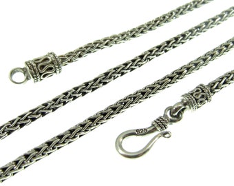 2.5MM Solid 925 Sterling Silver Handmade Bali Foxtail Weave Chain, Braided Unisex Necklace or Bracelet, Woven Rustic Oxidized Jewelry