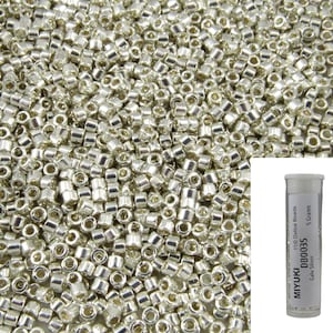 11/0 Miyuki DB0035 Galvanized Silver Delica Seed Beads, 5 Grams Tube, DB35, DB-0035 Japanese Glass Beads