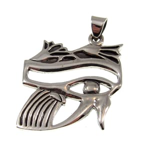 Solid 925 Sterling Silver Egyptian Eye of Horus Pendant, Protection Amulet, New Age Luciferian Third Eye