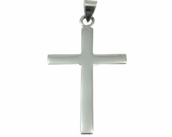Solid 925 Sterling Silver Christian Cross Pendant, Classic Roman Catholic Religious Jewelry