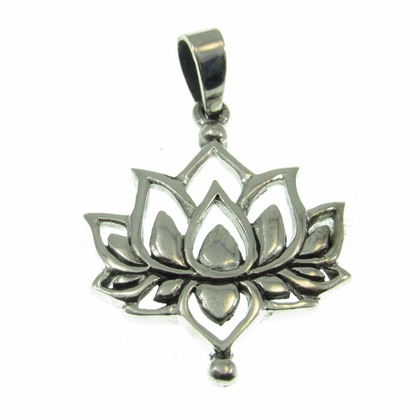 Solid 925 Sterling Silver Sacred Lotus Flower Handcrafted Egyptian Bean Pendant