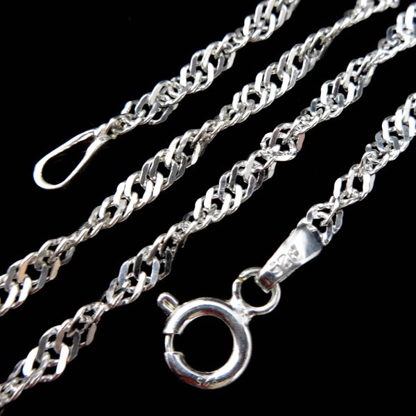 2.4MM Solid 925 Sterling Silver Women's Singapore Serpentine Twisted Rope Chain Necklace,  Made in Italy, 16" 18" 20" 22" 24", or 30" Inches