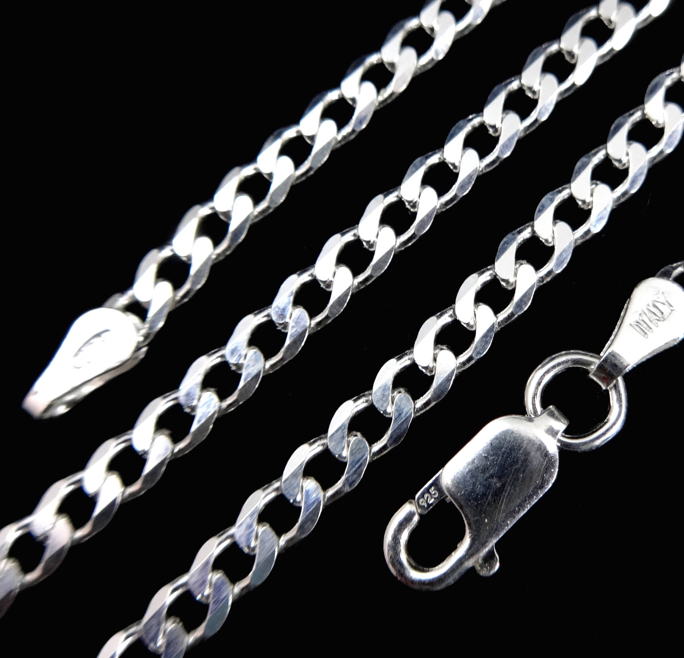 Mens Womens Solid 925 Sterling Silver Curb Link Bracelet Chain Necklace Italy