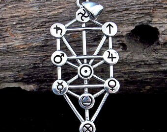 Solid 925 Sterling Silver Tree of Life Pendant by Oberon Zell, Kabbalah Occult Talisman
