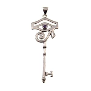 Colgante de ojo de Horus de plata de ley 925 maciza, llave de encantamiento espiritual, piedra preciosa elegida: labradorita granate amatista o piedra lunar