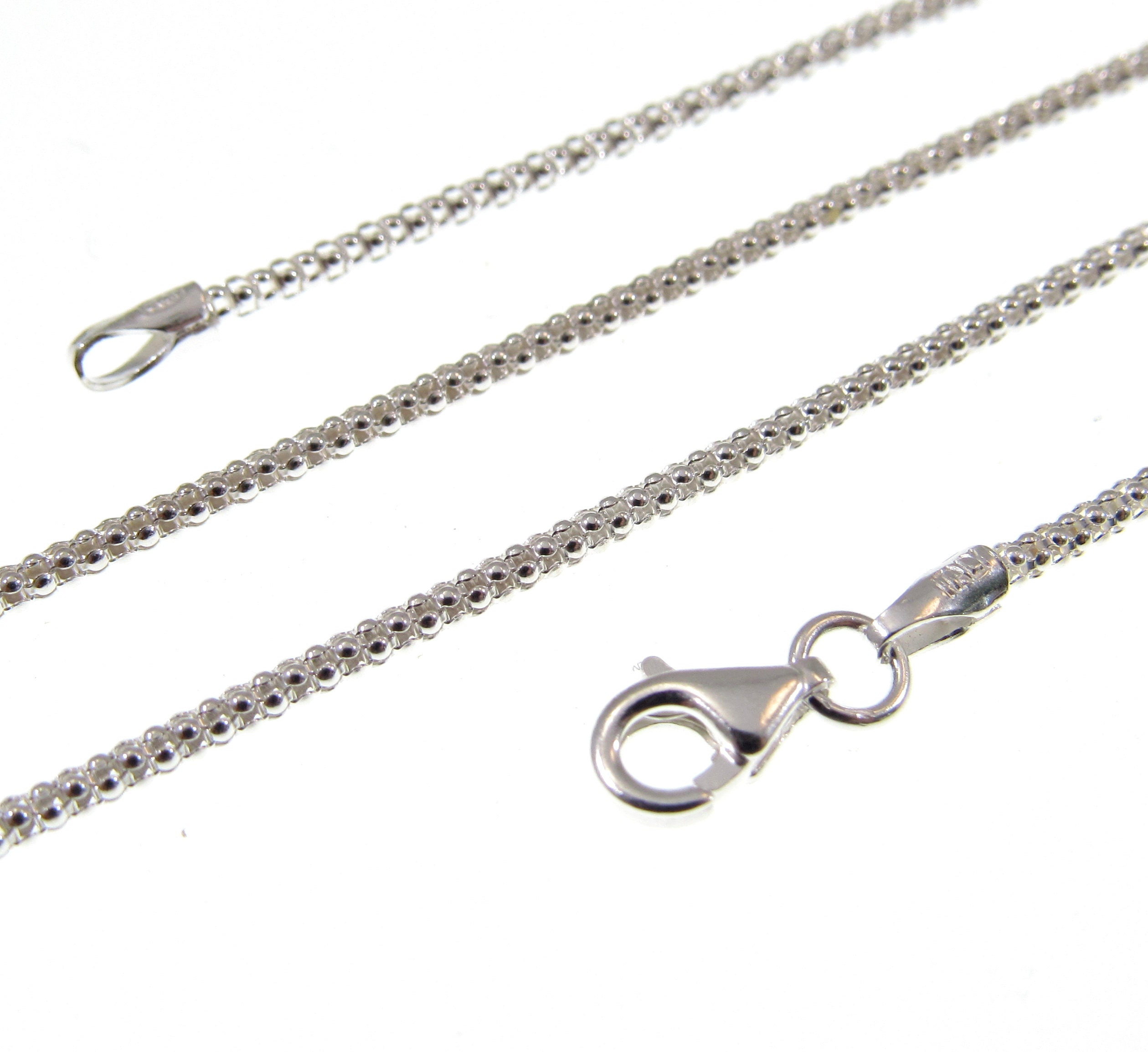Sterling Silver Chain, Popcorn Italian Made Chain 16 Inches / (B) Lever Clasp