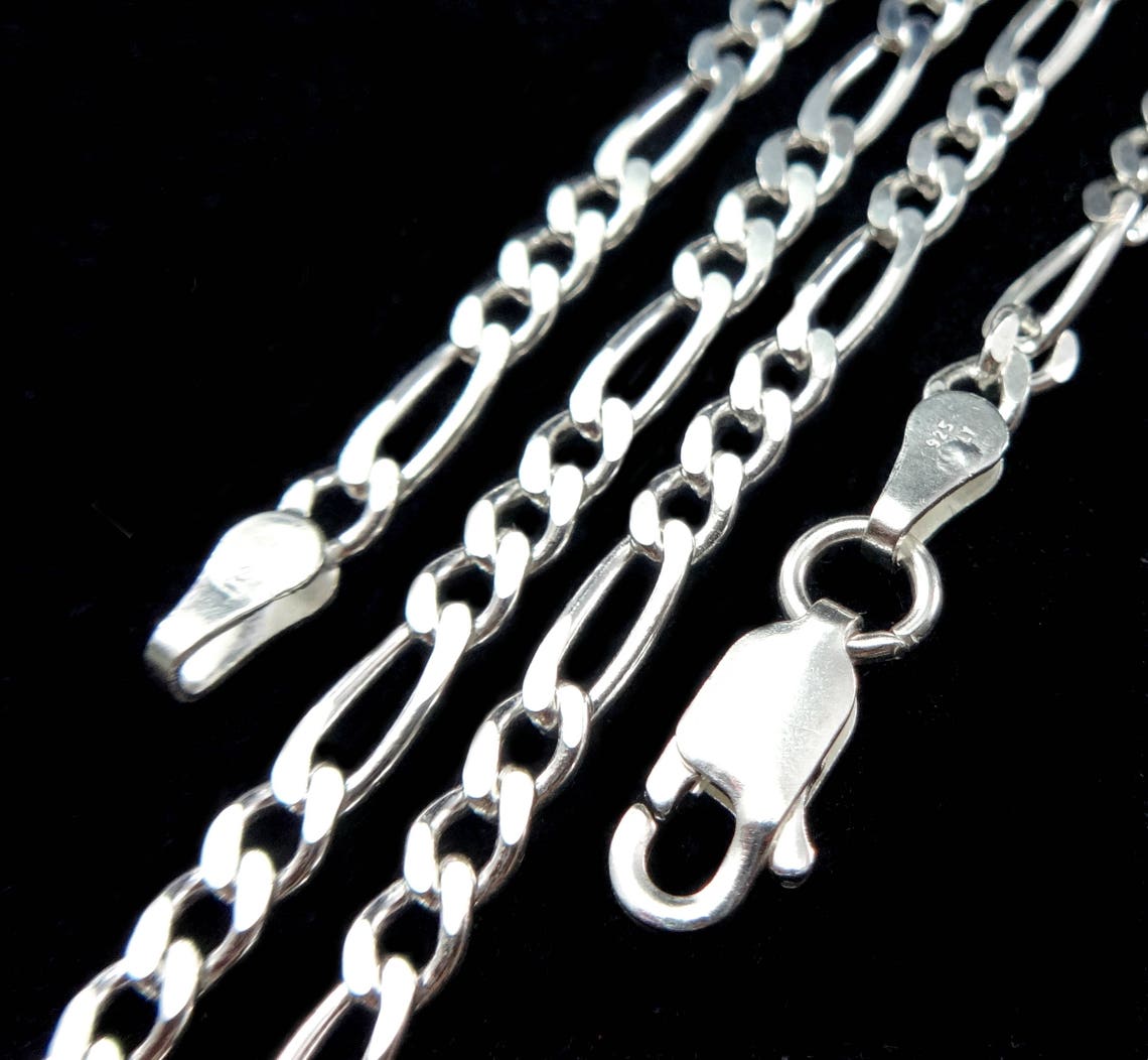 3MM Solid 925 Sterling Silver Unisex Italian FIGARO Chain | Etsy