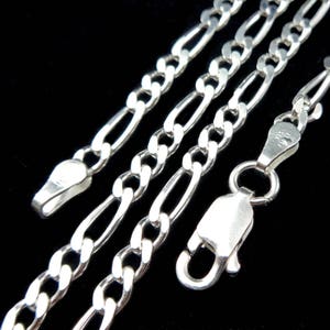 3MM Solid 925 Sterling Silver Unisex Italian FIGARO Chain Necklace or Bracelet Made in Italy 7 8 16 18 20 22 24 26 28 or 30" Inches