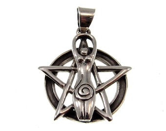 Solid 925 Sterling Silver Spiral Goddess Pentacle Pentagram Handcrafted Pendant