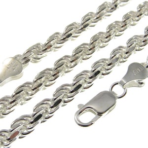 5MM Solid 925 Sterling Silver Italian Diamond Cut ROPE CHAIN Bracelet or Necklace, Made in Italy,  7&quot; - 36&quot; Inches, Hip Hop Jewelry