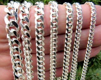 Solid 925 Sterling Silver Miami Cuban Link Chain – Italian Necklace or Bracelet – 3.5mm–9.2mm, 7"-30" Inches, Heavy Cuban Chain for Men