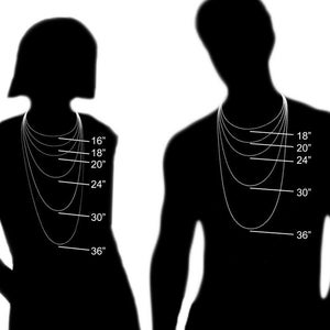K&ouml;nnte beinhalten: Silhouetten von zwei Personen, die verschiedene Halskettenl&auml;ngen von 40,6 cm bis 91,4 cm zeigen.