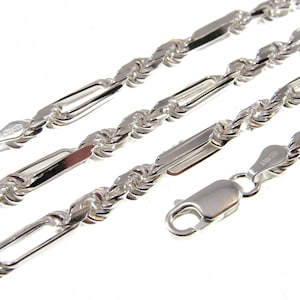 4 mm (080 Gauge) Massiv 925 Sterling Silber Herren italienische Figarope Kette, Milano Link Armband oder Halskette, hergestellt in Italien, 8 - 30 Zoll