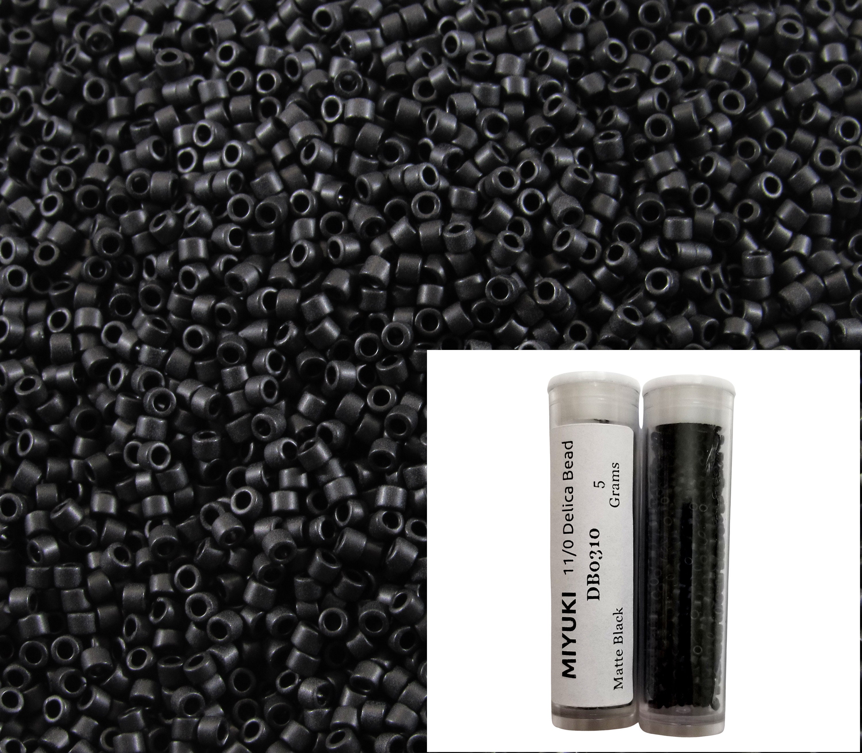 Seed bead, Delica®, glass, opaque matte black, (DB0310), #11 round. Sold  per 7.5-gram pkg. - Fire Mountain Gems and Beads