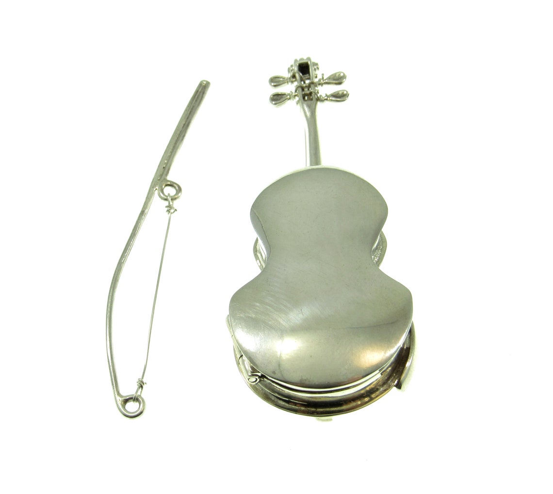 String For A Locket Large Solid 925 Sterling Silver Violin & Bow Locket Pendant ...