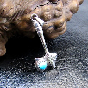 Solid 925 Sterling Silver Tomahawk Necklace Pendant with Turquoise – Native Western Axe Charm, Biker Southwestern Jewelry for Men or Women
