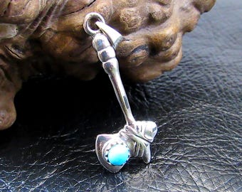 Massiver 925 Sterling Silber Tomahawk Halsketten-Anhänger mit Türkis - Native Western Axt Anhänger, Biker Southwestern Schmuck für Männer oder Frauen