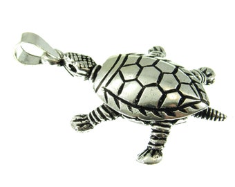 Solid 925 Sterling Silver Articulated 3D Sea Turtle Pendant, Handcrafted Tortoise Jewelry with Movable Legs