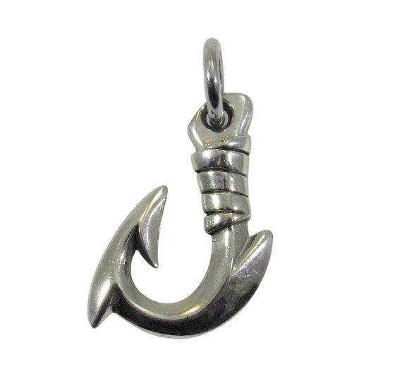 Handcrafted Solid 925 Sterling Silver Chunky Nautical Fish J HOOK Pendant  Rope Wrapped Accents, Marine Oceanic Jewelry 