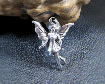 Solid 925 Sterling Silver Fairy Pendant – Woodland Pixie Necklace Charm, Fae Charm for Fairycore, Cottagecore & Magical Gifts for Her