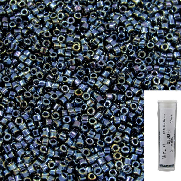 11/0 Miyuki DB0006 Gunmetal Iris Delica Seed Beads, 5 Grams Tube, DB6, DB-0006 Japanese Glass Beads