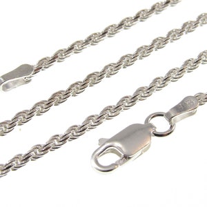 2MM (040 Gauge) Solid 925 Sterling Silver Italian Diamond Cut Rope Chain, Unisex Necklace or Bracelet, Made in Italy, 7&quot; - 36&quot; Inches
