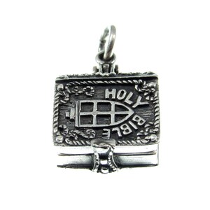Handcrafted Solid 925 Sterling Silver 3D 3 Dimensional Hinged Holy Bible & Angel Praying Over Baby Jesus Locket Pendant, Opens