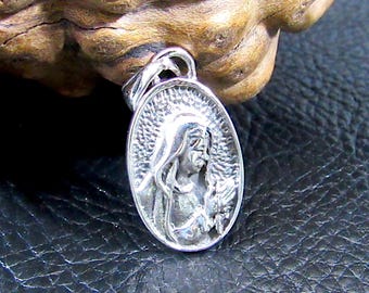 Pendentif Argent 925 Vierge émaillé Filigrane Oxydé - Occasion Bon état