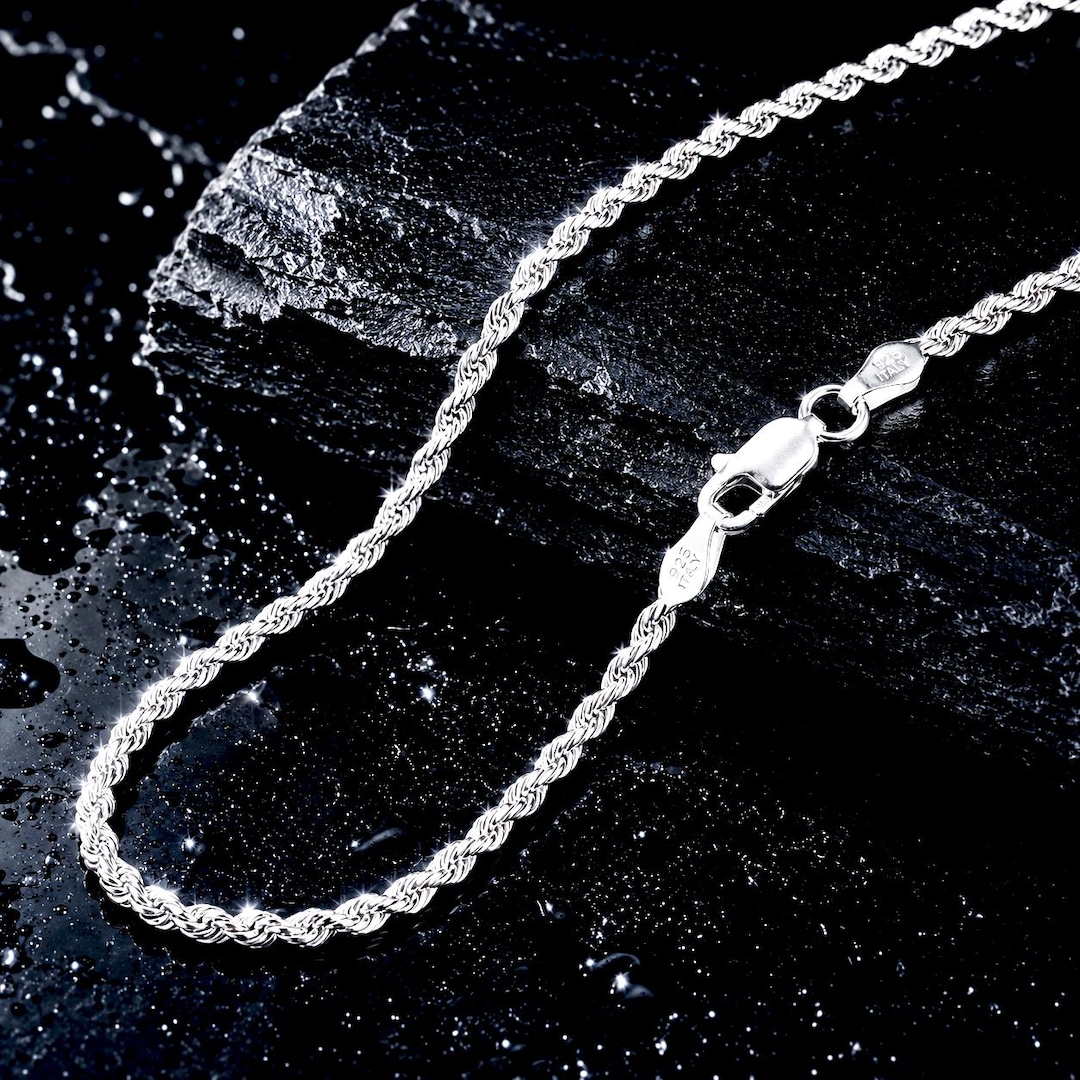 2.5MM Italian Diamond Cut Rope Chain, Solid 925 Sterling Silver