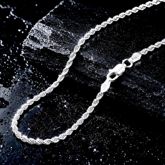 2.5MM Italian Diamond Cut Rope Chain, Solid 925 Sterling Silver