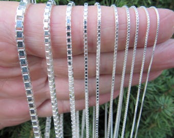 Solid 925 Sterling Silver Round Box Chain, Rounded Box Link Necklace for Men and Women, Made in Italy, Fine Italian Silver Jewelry All Sizes