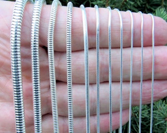 Collar o pulsera de cadena de serpiente redonda italiana de plata de ley 925 maciza, hecho en Italia, joyería minimalista para hombres y mujeres