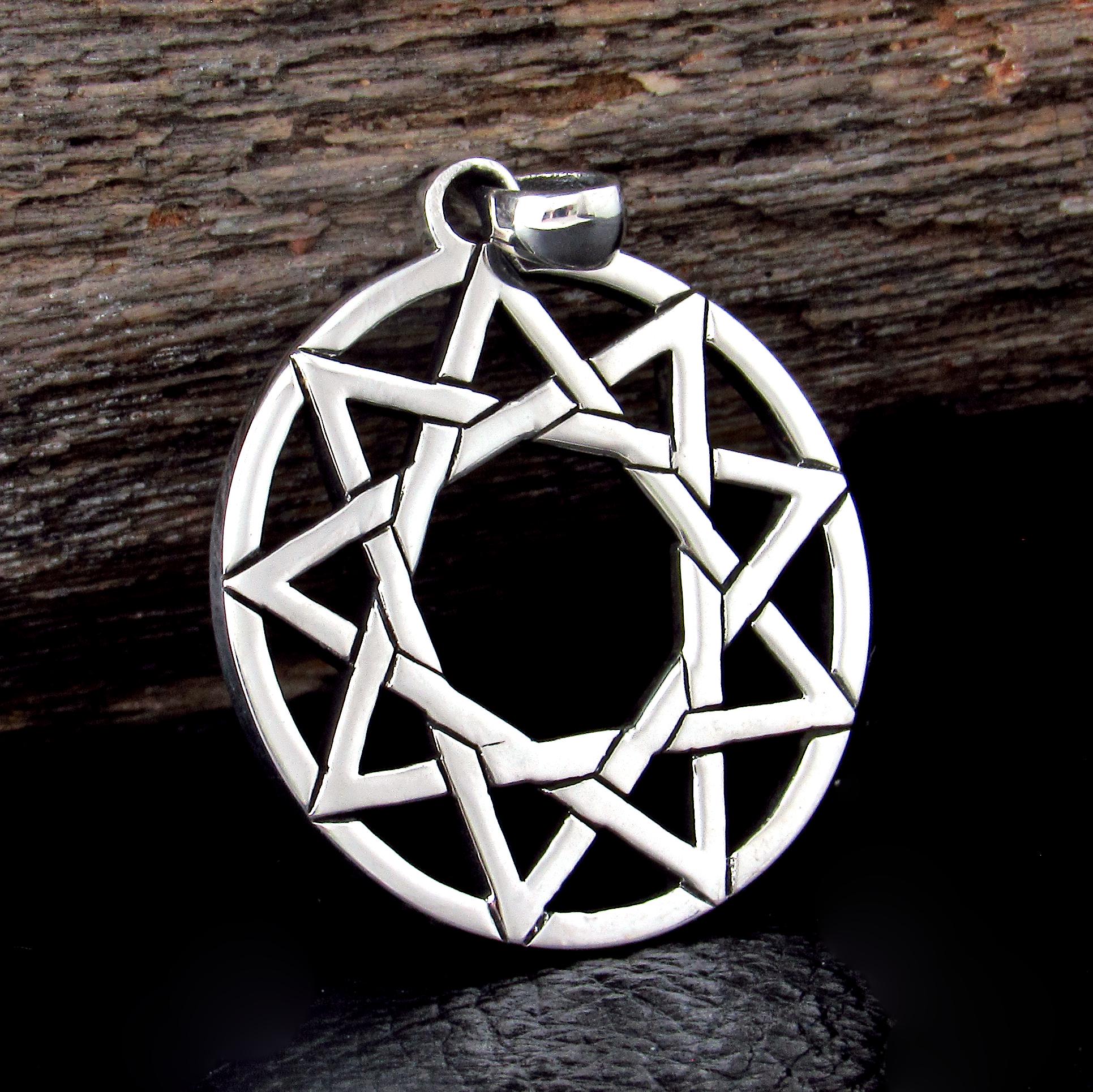 Solid 925 Sterling Silver Enneagram Pendant, Ninefold Star Sacred