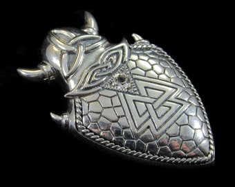 Handcrafted Solid 925 Sterling Silver Viking Valknut War Shield Pendant, Knot of Slain Warriors